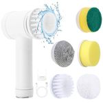 Electric Spin Scrubber Kit - Electric Dish Scrubber with 5 Brush Heads for Cleaning Shower Cleaner Brush Electric with Bathroom, Tub and Kitchen Cleaning (White)