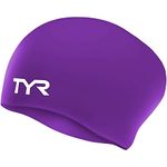 TYR Latest Designed Long Hair Silicone Swim Cap, Keeps Hair Clean with Ear Protector,Waterproof Silicone Swimming Cap for Adult, Woman and Men (Purple)