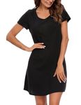 ENJOYNIGHT Women's Sleepwear Cotton Short Sleeve Nightgown Soft Print Nightshirt (Large,Solid Black)