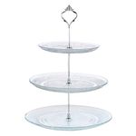 Nyxi 3 Tier Cake Stand Afternoon Tea Serving Plate Embossed Glass Cake Stand Round Display with New Crown Fittings