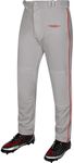 Exxact Sports Home Run Men's Baseball Pants with Piping - Full-Length, Semi-Relaxed Fit, Open-Bottom Adult Baseball Pants - (A2XL, Grey/Red Piping)