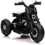 Kids Republic 6V Ride-On Motorcycle for Kids, Ages 18-60 Months, Battery-Powered 3-Wheeler with LED Lights and Music (Black)