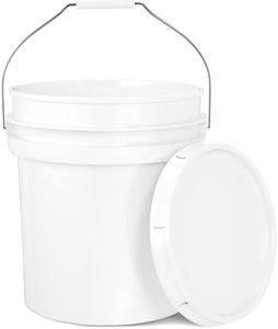 5-Gallon White Bucket Pail Container with Lid | Food Grade | Heavy-Duty Extra Durable | Metal Handles with Plastic Grip for Easy Carrying | Multi-Use | Easy Stack and Store | BPA Free