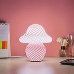 CometMars Mushroom Lamp, Small Pink Table Lamp with Striped Glass, Cute Little Swirl Nightstand Lamp for Bedroom, Bedside, Living Room, Gift for Girls Women Birthday Christmas Thanksgiving Day