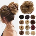 Messy Bun Hair Piece Scrunchy Updo Hair Pieces for Women Fluffy Wavy Hair Bun Scrunchies Donut Hairpiece Synthetic Chignons With Elastic Rubber Band Light Brown & Ash Blonde 1 pc