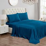 Juicy Couture – Satin Sheet Set | Silky Smooth Bed Sheets | Queen Size Bedding | 4 Piece Set Includes Fitted Sheet, Flat Sheet, and 2 Pillowcases | Wrinkle Resistant and Anti Pilling | Royal Blue