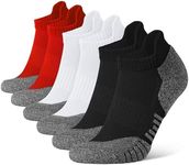 CLOSEMATE Mens Ankle Athletic Running Socks Cushioned Anti-Blister Low Cut for Sports 6 Pairs(2Black2White2Red, Size M)