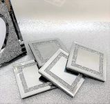 Biznest New 10x10cm Square Shape Sparkle Diamante Crushed Jewel Glass Glitter Coasters Set of 4 - Home Décor (Crushed Jewel Border)