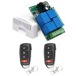 QIACHIP DC 12V Relay Remote Switch Wireless RF Remote Control Switch 4 Channel Module 433Mhz Transmitter Receiver Kit Universal Remote Controller for Lights Fan Garage Door Opener Gate Car