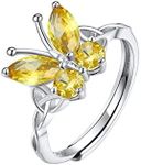 U7 Adjustable Celtic Knot Ring Sterling Silver Statement Yellow Cubic Zirconia Butterfly Animal Statement Ring for Women Girls