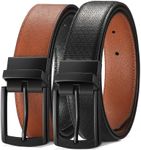 ECROSKO Reversible Leather Belt with Twist Buckle for Men, 1.35" Dress Belt for Casual Jeans, 1 Belt Strap 2 Colors