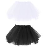 EASTBUDDY 2 Pack Tutu Skirt Women Elastic 5 Layered Adult Tutu Tulle Skirt Running Christmas Halloween Costume Dance Skirts White-Black