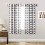 Hiasan Buffalo Plaid Sheer Curtains for Living Room - Light Filtering Voile Checkered Window Curtains for Bedroom, Gery and White, Set of 2 Panels, 52 x 63 Inches Long