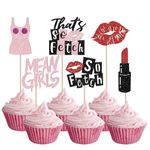 ZHUOWEISM 24 PCS Mean Girls Cupake Toppers That's So Fetch Cupcake Picks Lipstick Makeup Cupcake Decorations for Bridal Shower Wedding Night Out Bachelorette Girls Birthday Party Cake Supplies