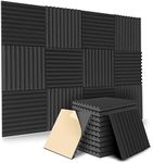 12 Pack Self-Adhesive Acoustic Foam Panels, 12"X 12"X 1" Sound Proofing Panels, High Density Sound Absorbing Panels for Home Studio, Soundproofing Panels Wedges (Black)