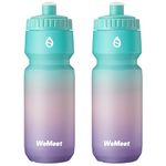 WEMEET 24oz Sport & Bike Squeeze Bottle, Leak Proof Bike Water Bottle with Capacity Scale, BPA Free, for Cycling, Mountain Biking, Running, Hiking (Green Pink Purple, 2 Pack)