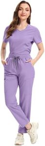 niaahinn Scrub for Women – Scrub Top with Stretchy Rib-Knit Back & Cargo Pants, Ultra Soft Medical Uniforms for Nurse (M,Lavender)