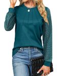 Blooming Jelly Women's Waffle Knit Tops Dressy Business Casual Blouses Lace Long Sleeve Work T Shirts 2024 Fall Clothes (X-Large,Dark Cyan)