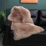 OKAYDA Premium Sheepskin Rug Genuine Natural New Zealand Lambskin Area Rug Fluffy and Soft Throw Rug Luxury Decor for Bedroom Living Room Sofa Floor, Single Pelt (2x3.1ft, Bean)