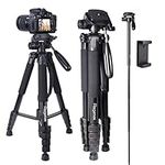 Camera Tripod with Travel Bag,Regetek 74 Inch Aluminum Cell Phone Tripod with Phone Holder, Professional Portable Tripod Stand Compatible with DSLR/SLR Cameras,Phones,Projector,Webcam,Spotting Scopes