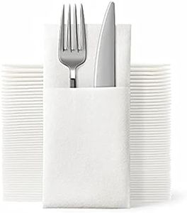 JEBBLAS Disposable Cloth Like Napkins, Built-in Flatware Pocket, Wedding Party Linen Feel White Napkin, Prefolded for Silverware,100 Count