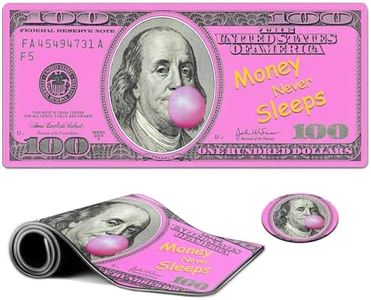 Large Gaming Mouse Pad, EDGFRTOIO Pink Dollar Bills Computer Keyboard Mat Desk Mousepad with Coaster, Full Desk Extended XXL Mouse Pad 35.5" X 15.75" w/Stitched Edges Non-Slip for Office Home Gamer
