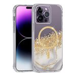 Case-Mate Carat Marble MagSafe protective cover compatible with Apple iPhone 14 Pro Max case gold [Shockproof Genuine 24 Carat Gold Leaf 10ft drop protection Recycled material] - Marble/Clear