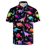 Mens 80s Golf Shirt Dry Fit Performance Short Sleeve Print Shirts Funny 90s Golf Shirts for Men, Rainbow Dinosaur, Large