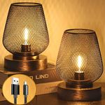 UBright Table Lamp Metal Cage LED Lantern Rechargeable with 4 Lighting Mode Cordless Lamp Decorative Light Outdoor Table Lamps for Patio Bedroom Living Room Indoors Outdoors (Bulb Included) (2 Pack)