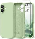 SuydanBox Magnetic for iPhone 16 Case, Compatible with MagSafe, [Screen Protector + Full Camera Protection], Silicone Shockproof Anti-Scratch Protective Phone Case for iPhone 16 6.1", Matcha