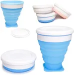 ZB.soar Foldable Water Cup with Lid, Food Grade Silicone,Small Portable Water Cup, Suitable for Camping, Traveling and Business Trips, Lightweight, Durable and Reusable (Blue)