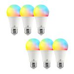 Reno Supplies Smart Light Bulbs, A19, 8W, RGBW Color Changing Light Bulbs with App Control, 800 LM, Voice Control, Works with Google Assistant, No Hub Required, Only Support 2.4G WiFi (Pack of 6, RGB)