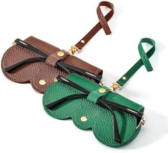 FEISEDY 2Pack Soft Leather Sunglass Bag, Holder Eyeglasses Case, Portable Glasses Pouch With Button Clip Wrist Strap B0049