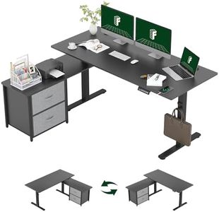 FLEXISPOT 63'' L Shaped Reversible Standing Desk with Drawers and Shelves, Large Corner Stand Up Executive Desk for Home Office, Black Top+ Black Frame