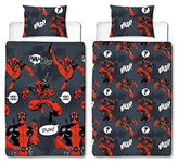 Marvel Deadpool Single Duvet Cover | Officially Licensed Reversible Two Sided Design - Black/Red