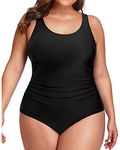 Daci Women Plus Size One Piece Swimsuit Athletic Tummy Control Ruched Bathing Suit with U-Back, Black, 18 Plus