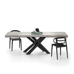 Mobili Fiver, Emma 160(240) x90 cm Extendable Table, Concrete Effect, Grey with Black Crossed Legs, Made In Italy