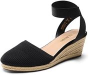 DREAM PAIRS Women's Black Knit Closed Toe Elastic Ankle Strap Espadrilles Wedge Sandals Size 8.5 M US Amanda-1