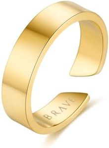 Anillo de Acero Inoxidable 316L Abierto de Hombre con Diseño de Aro Ancho. Anillo de Acero Quirúrgico con Baño en Plata u Oro 18K. Joyería hombre. Regalo para padres, amigos. (Baño en oro)