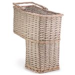 Woodluv L-Shape Large Wicker Step Basket With Insert Handle, Step Tidy Storage Basket, Bin for Laundry, Toys, Household Items, Staircase Storage Basket Organiser, Grey, 38 x 21 x 40 cm