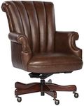 Hekman Furniture Executive Leather Office Chair - Genuine Brown Leather Coffee Wood Finish Base Pneumatic Lift Knee Tilt Mechanism Rolling Casters Ergonomic Comfort for Home or Office