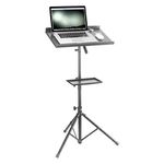 Stagg Two Tier Computer Stand, Adjustable Tripod for Laptop, Extra Table for Accessories