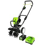 GreenWorks TL80L210 Pro 80V 10-Inch Tiller, 2Ah Battery Included, Black and Green