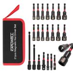 KAFUWELL 21PCS Nut Driver Set Magnetic, 1/4" Impact Drill Driver Bit Set, Metric and SAE, Impact Socket Adapters, Quick-Release Bit Holder with Storage Bag