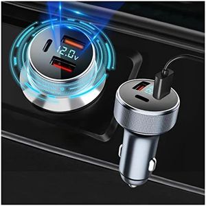 Junecarp Car Charger,High Power 54W Fast Charge Dual USB Type Quick Charge 3.0 and PD 36W Aluminum Alloy Cigarette Lighter USB Charger Voltage Display Adapter for iPhone,13/12/11 pro/XR/x/7/6s