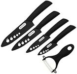 Wolf War Kitchen Ceramic Knife Set Professional With Sheaths, Super Sharp Rust Proof Stain Resistant (6'' Chef Knife, 5'' Utility 4'' Fruit 3'' Paring One Peeler), Black& White (cidao-heibai)