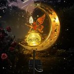 Solar Moon Lights Outdoor Garden Ornaments, Fairy Waterproof Solar Powered Outdoor Light, Star Crackle Glass Ball Stake Metal Lights Solar Garden LED Light Decoration Gift for Patio Lawn Yard Pathway