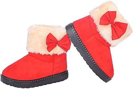 DADAWEN Baby's Girl's Toddler Fashion Cute Bowknot Fur Lining Princess Warm Snow Boots Red US Size 6 M Toddler