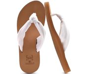 KuaiLu Flip Flops Womens Cloth Strap Arch Support Summer Wide Fit Beach Pool Thong Sandals Yoga Memory Foam Cushion Slip On Shower Fabric Non Slip Orthotics Plantar Fasciitis FlipFlops White Khaki 6