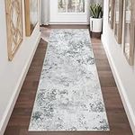 Homcomodar Hallway Rug Runner 65x180cm Modern Abstract Kitchen Rug Runner Washable Floor Carpet Runner Faux Woolen Throw Rugs Grey Area Rug for Laundry Besides